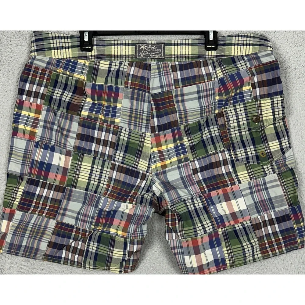 Polo Ralph Lauren Swim Trunks Mens 40 Multicolor Patchwork Plaid Board Shorts